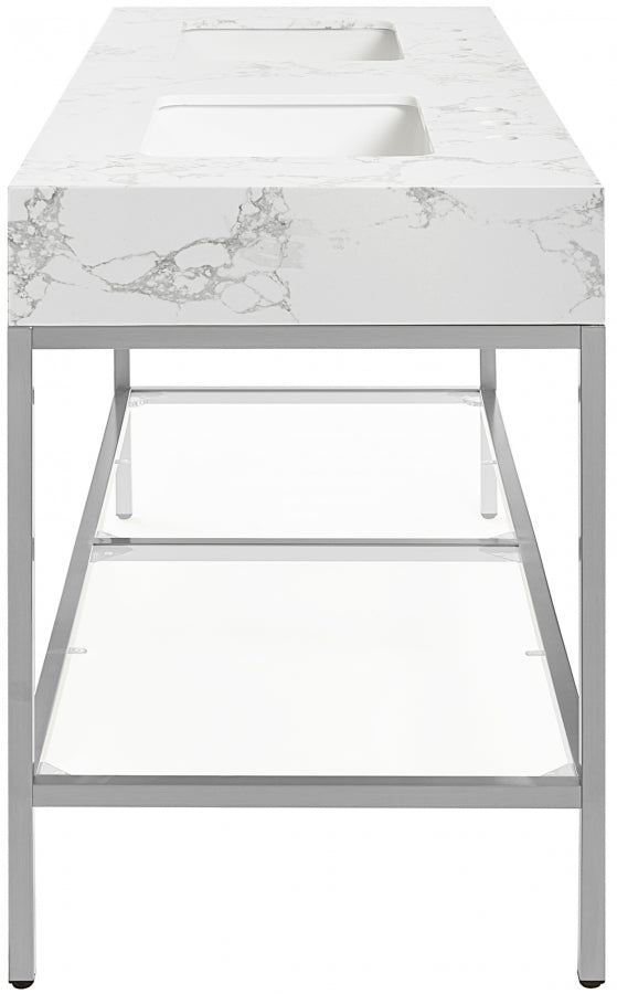 Marmo Engineered Stone Top and Brushed Chrome, Steel And Glass Base Vanity