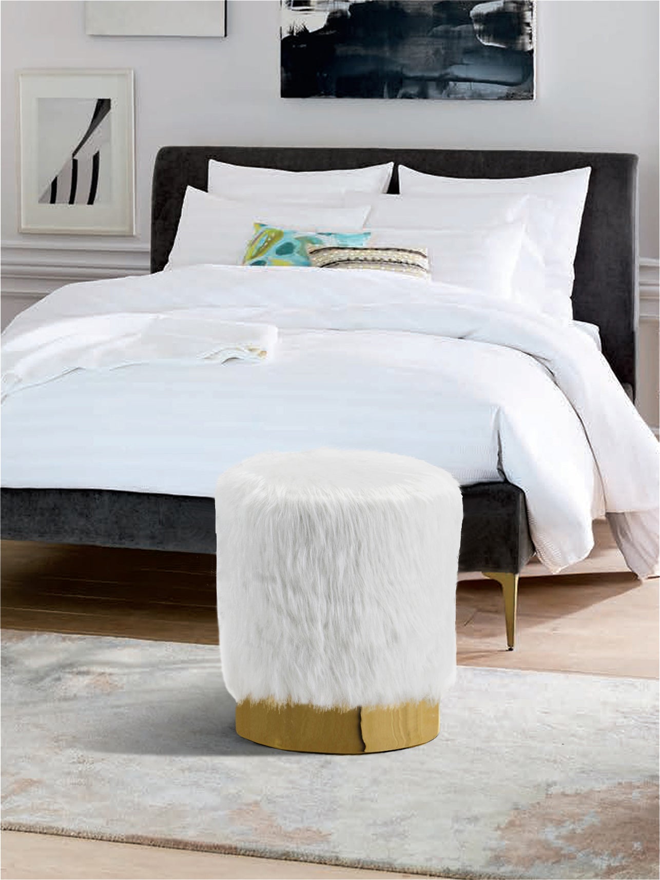 Joy Faux Fur Ottoman | Stool