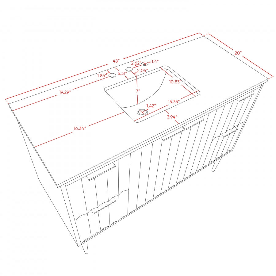 Modernist 48" Engineered Stone Top And Solid Wood Base Bathroom Vanity