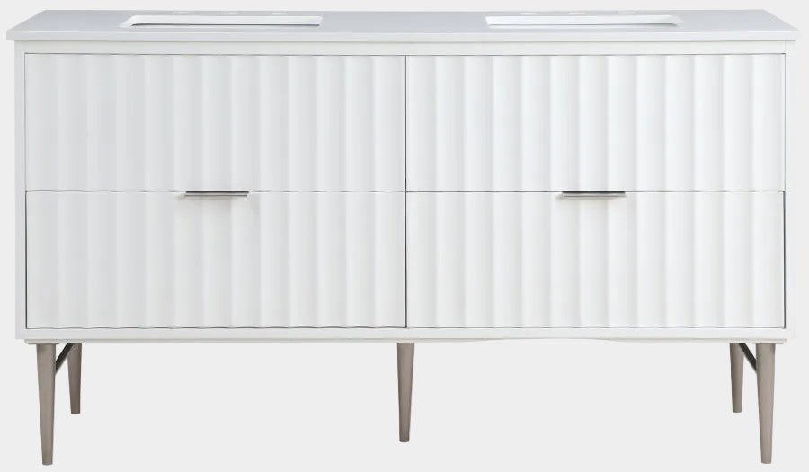 Modernist 60" Engineered Stone Top And Solid Wood Base Bathroom Vanity