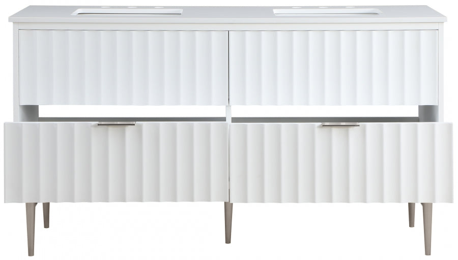 Modernist 60" Engineered Stone Top And Solid Wood Base Bathroom Vanity