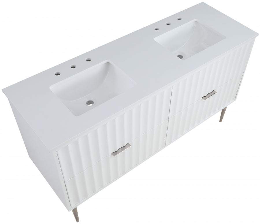 Modernist 60" Engineered Stone Top And Solid Wood Base Bathroom Vanity