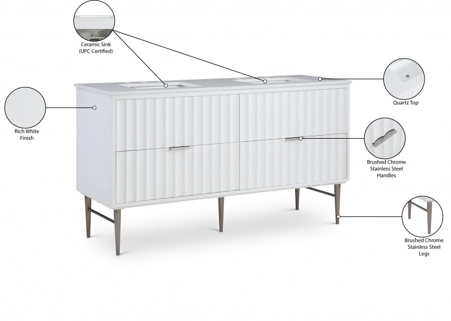 Modernist 60" Engineered Stone Top And Solid Wood Base Bathroom Vanity