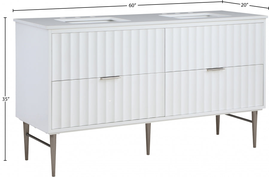 Modernist 60" Engineered Stone Top And Solid Wood Base Bathroom Vanity