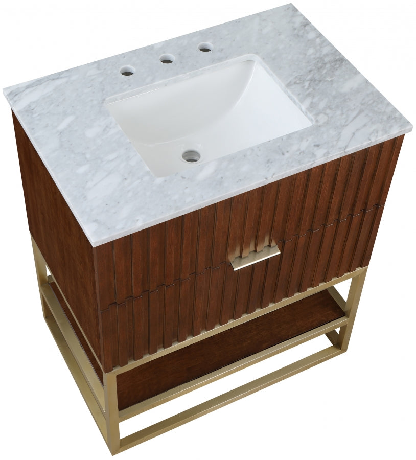 Monad Genuine Marble Top, Steel And Glass Base Vanity