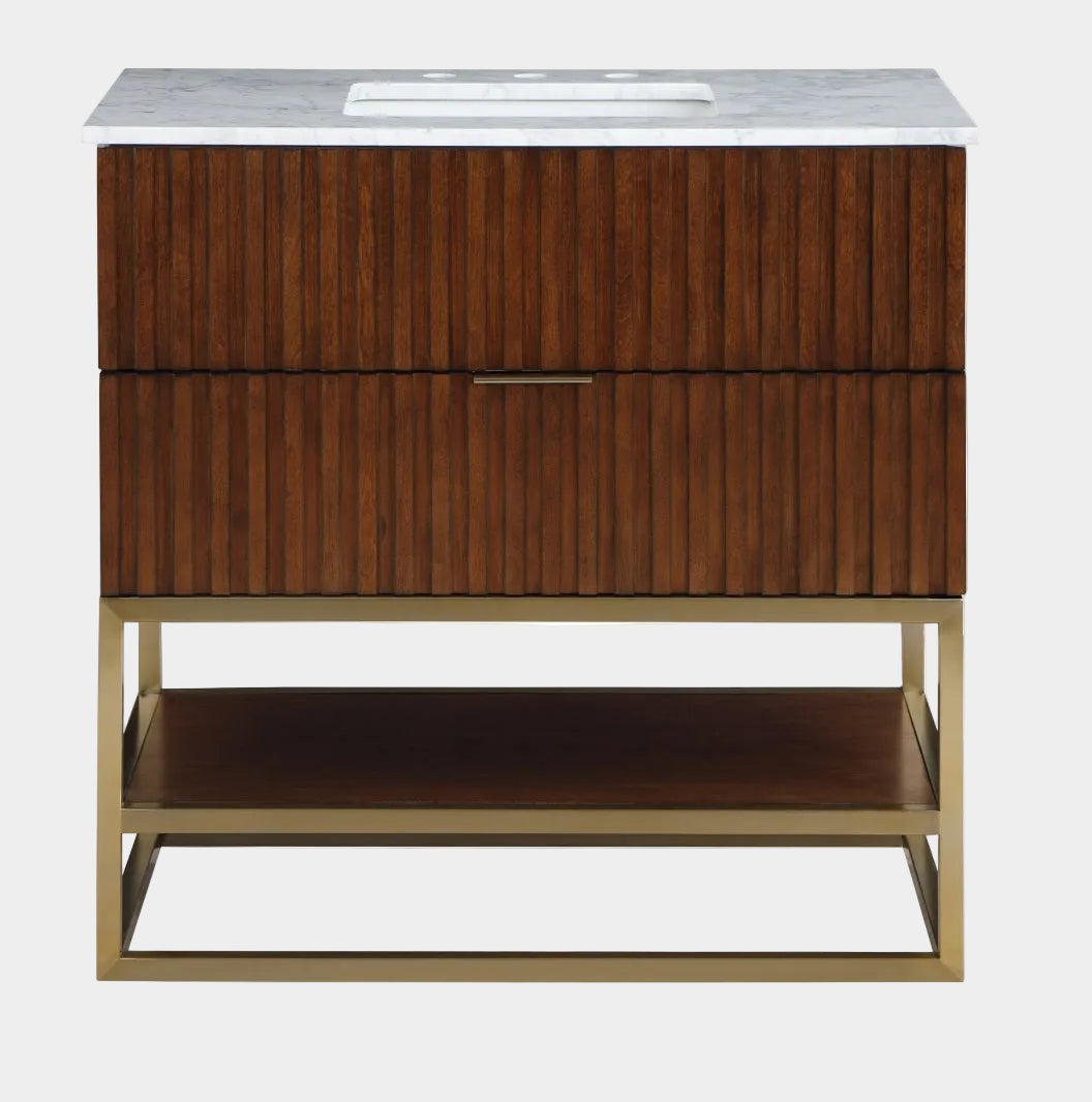 Monad Genuine Marble Top, Steel And Glass Base Vanity