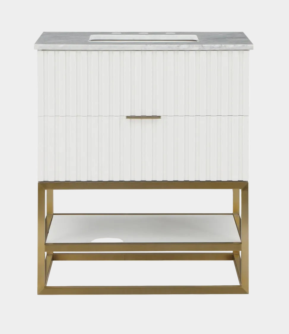 Monad Genuine Marble Top, Steel And Glass Base Vanity