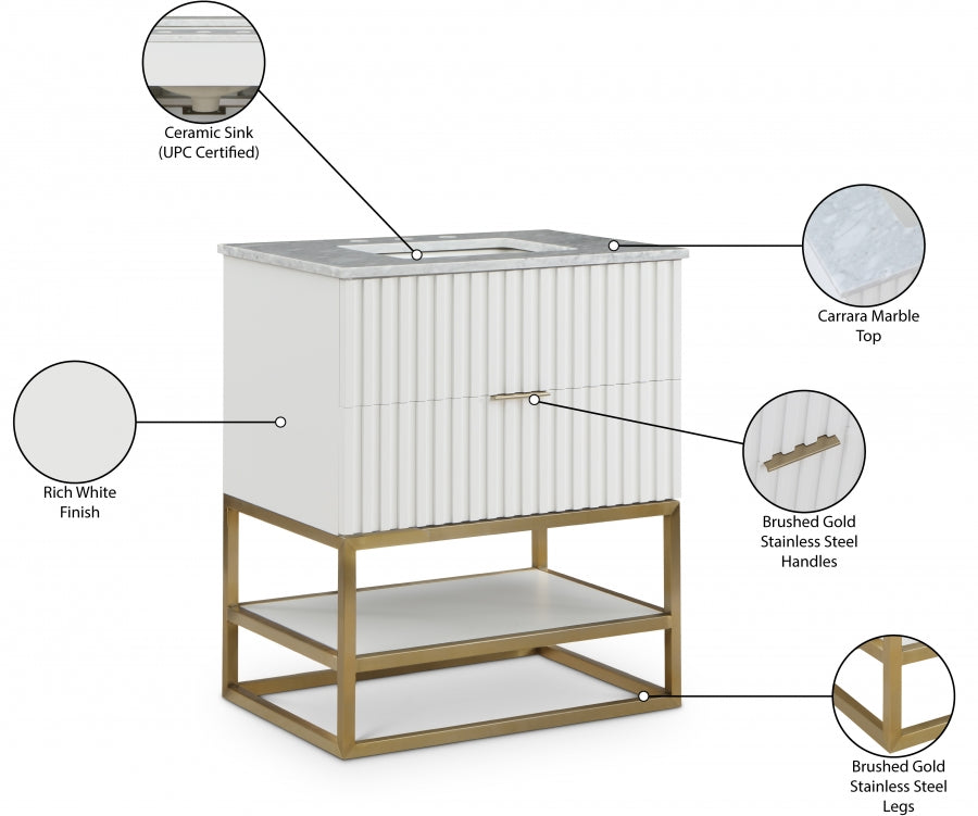 Monad Genuine Marble Top, Steel And Glass Base Vanity