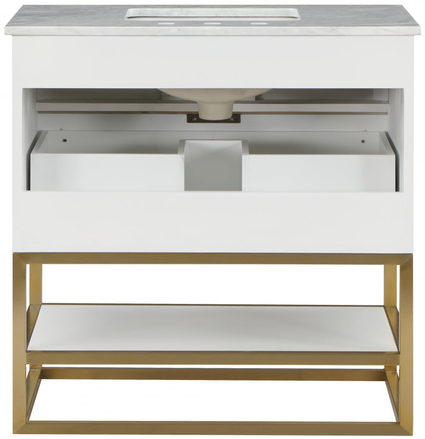 Monad Genuine Marble Top, Steel And Glass Base Vanity