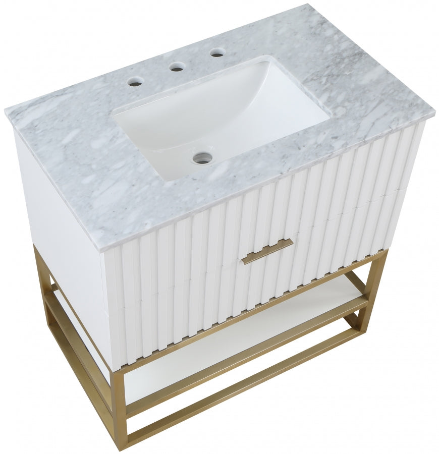 Monad Genuine Marble Top, Steel And Glass Base Vanity