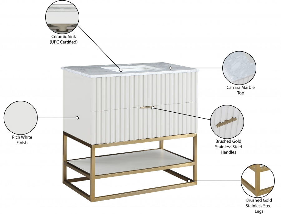 Monad Genuine Marble Top, Steel And Glass Base Vanity