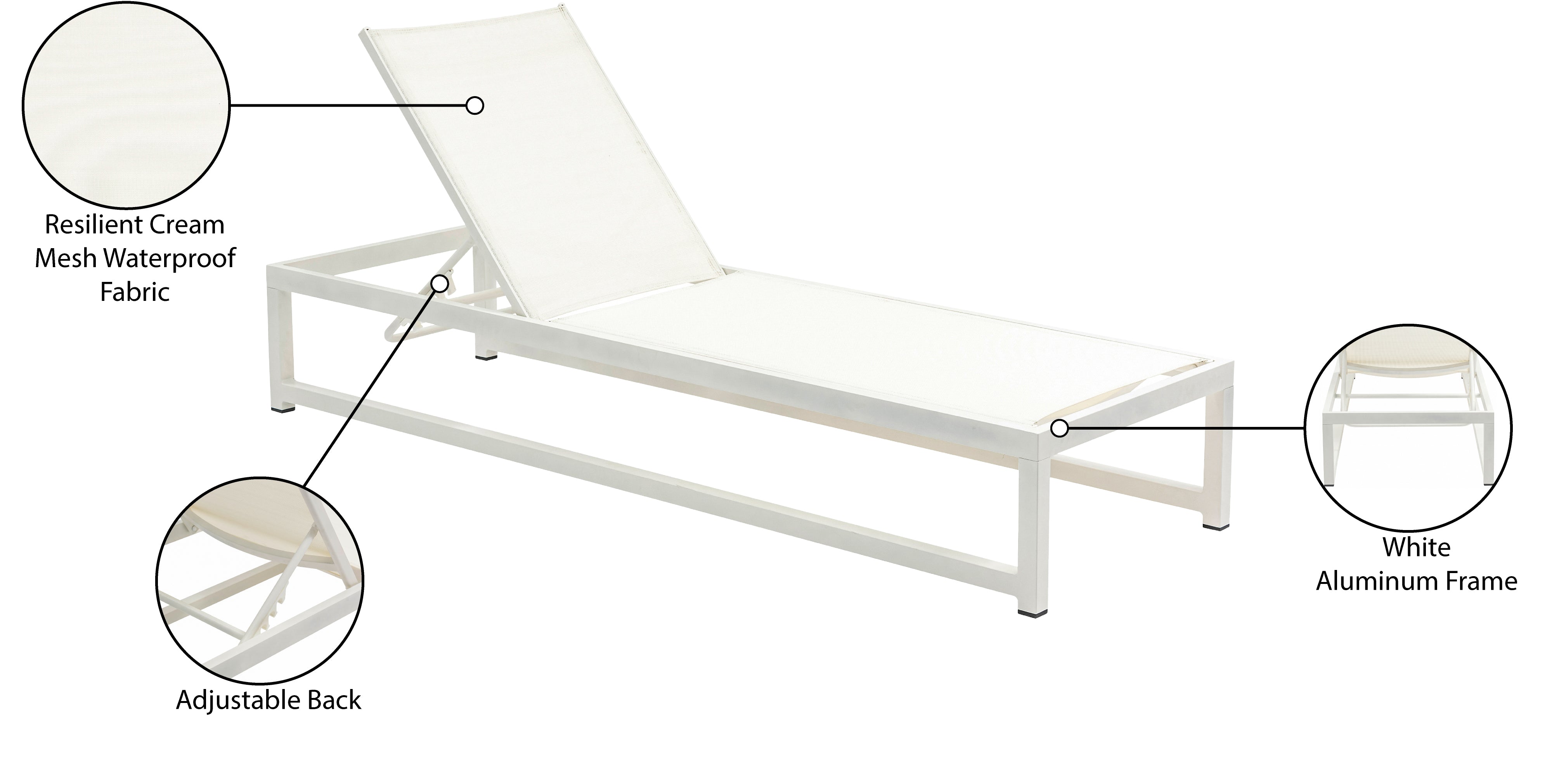 Maldives Mesh Water Resistant Fabric Outdoor Patio Adjustable Sun Chaise Lounge Chair