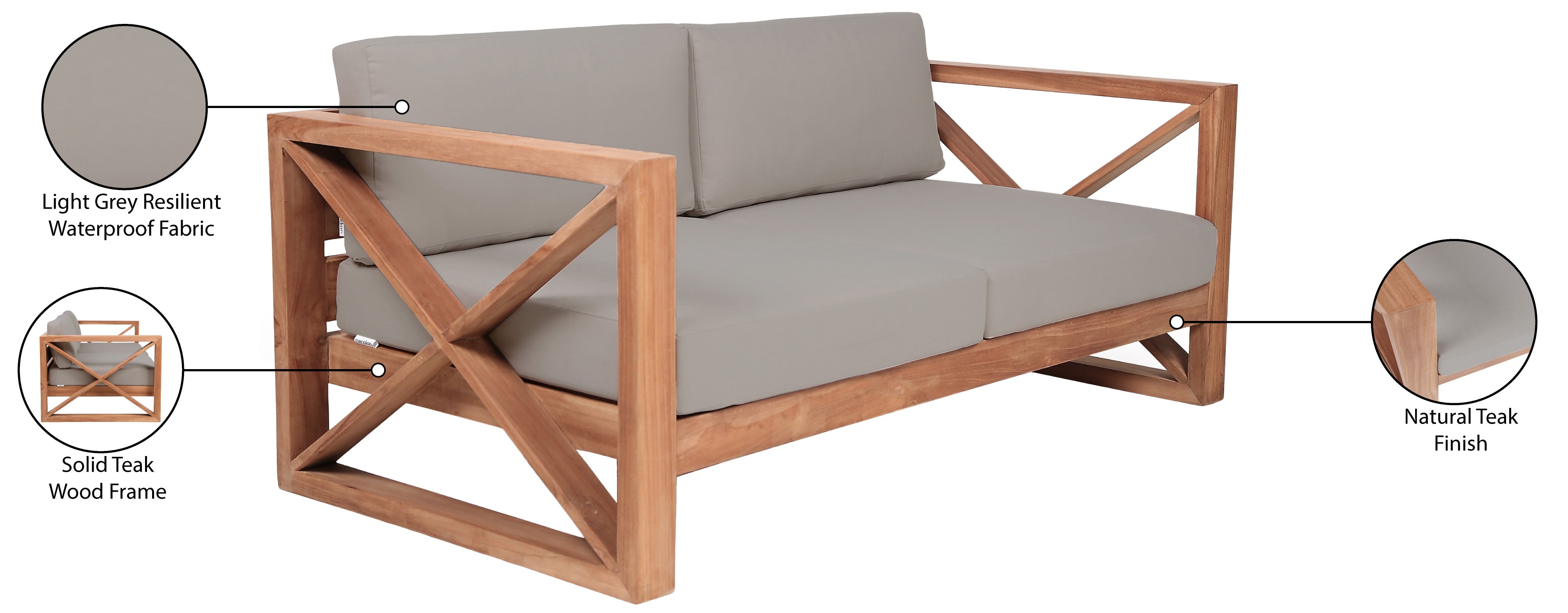 Anguilla Water Resistant Fabric Upholsetered Outdoor Patio Loveseat