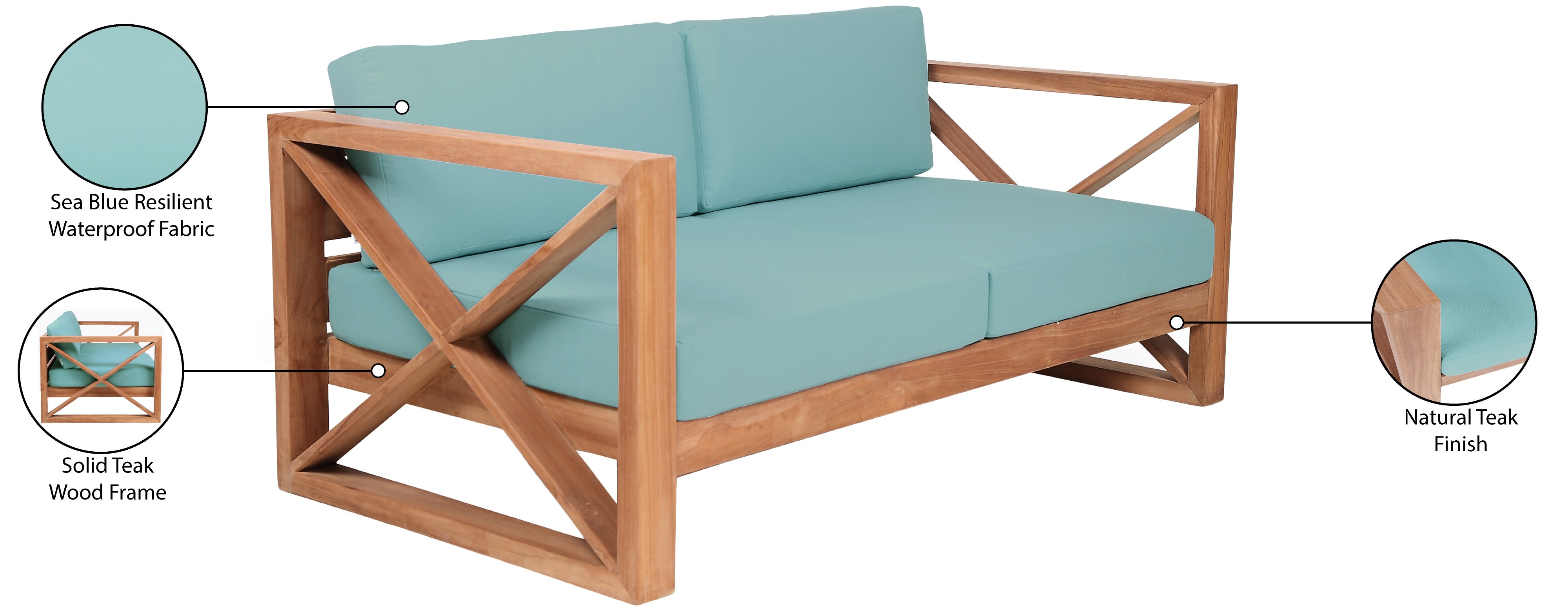 Anguilla Water Resistant Fabric Upholsetered Outdoor Patio Loveseat