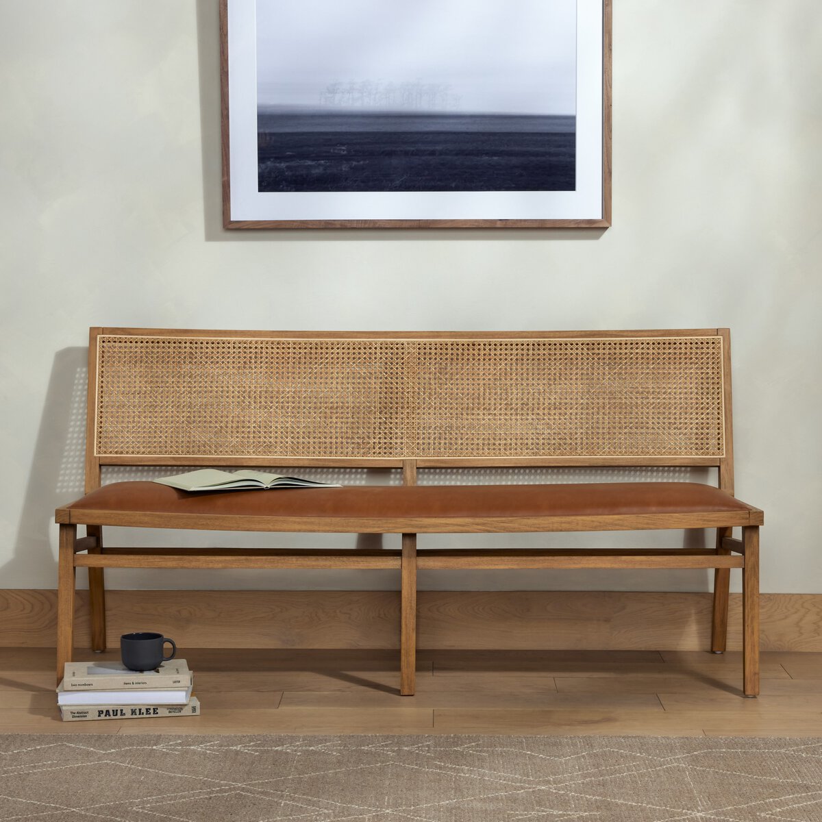 Dalton Faux leather & Cane Dining Bench