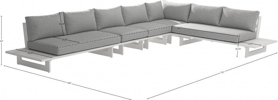 Maldives 157" Water Resistant Fabric Upholstered Outdoor Patio 5pc. Modular Sectional