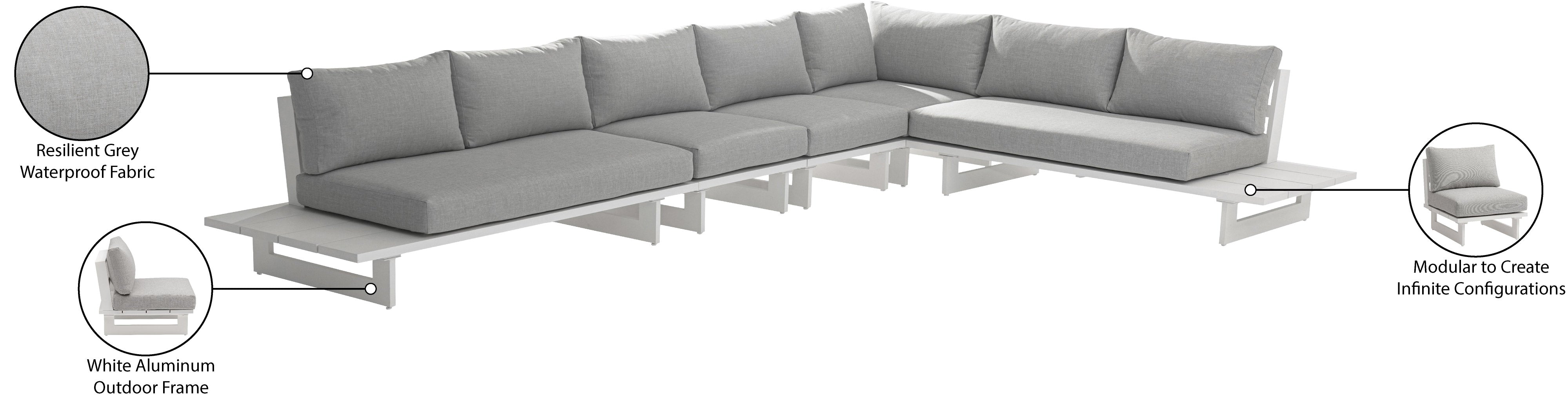 Maldives 157" Water Resistant Fabric Upholstered Outdoor Patio 5pc. Modular Sectional
