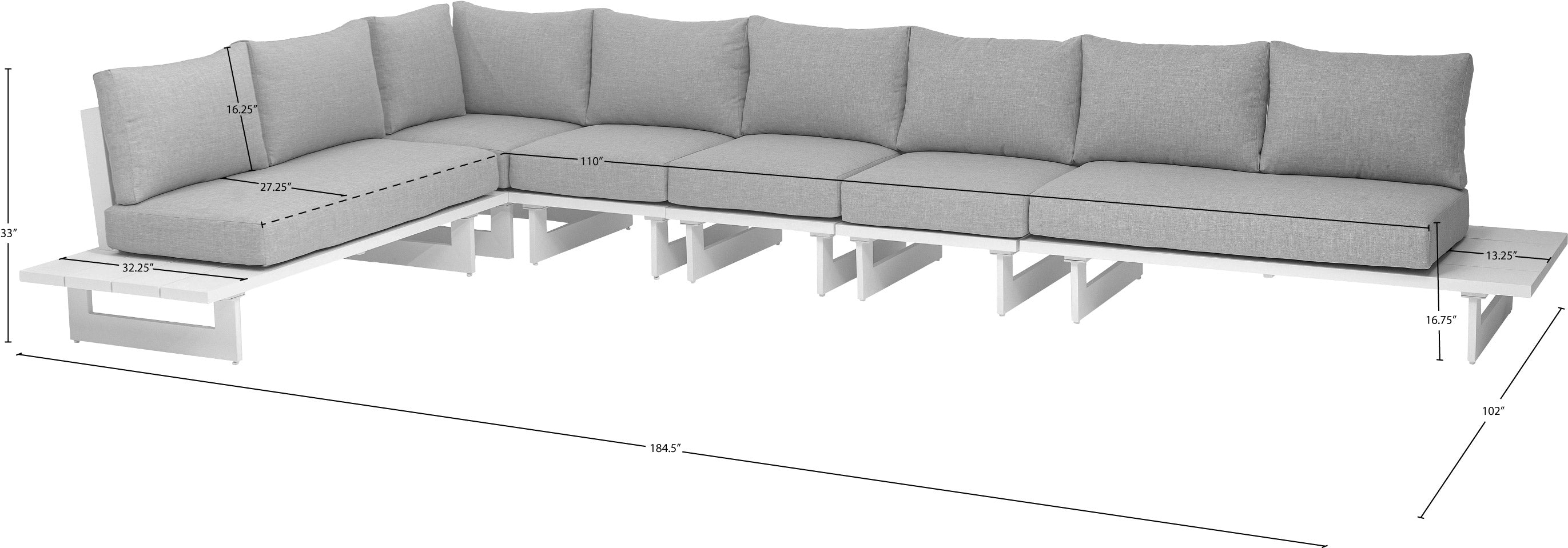Maldives 184.5" Water Resistant Fabric Upholstered Outdoor Patio 6pc. Modular Sectional