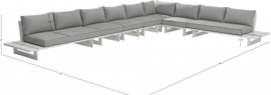 Maldives 129.5" Water Resistant Fabric Upholstered Outdoor Patio 7pc. Modular Sectional