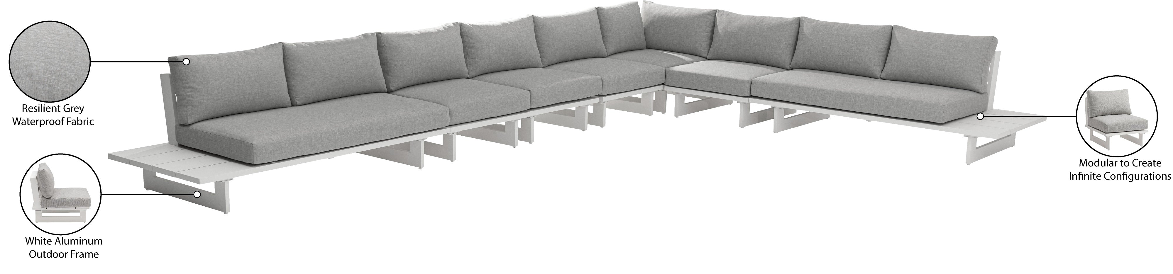 Maldives 129.5" Water Resistant Fabric Upholstered Outdoor Patio 7pc. Modular Sectional