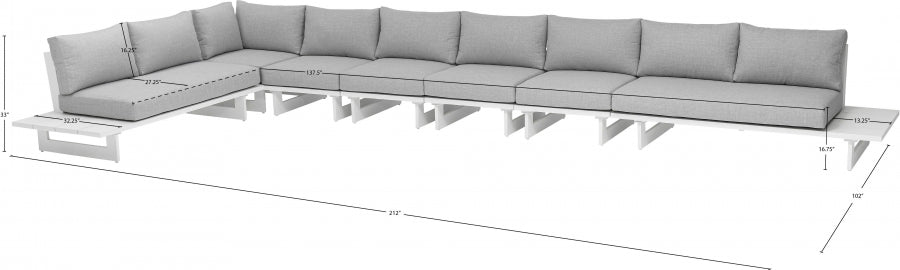 Maldives 212" Water Resistant Fabric Upholstered Outdoor Patio 7pc. Modular Sectional