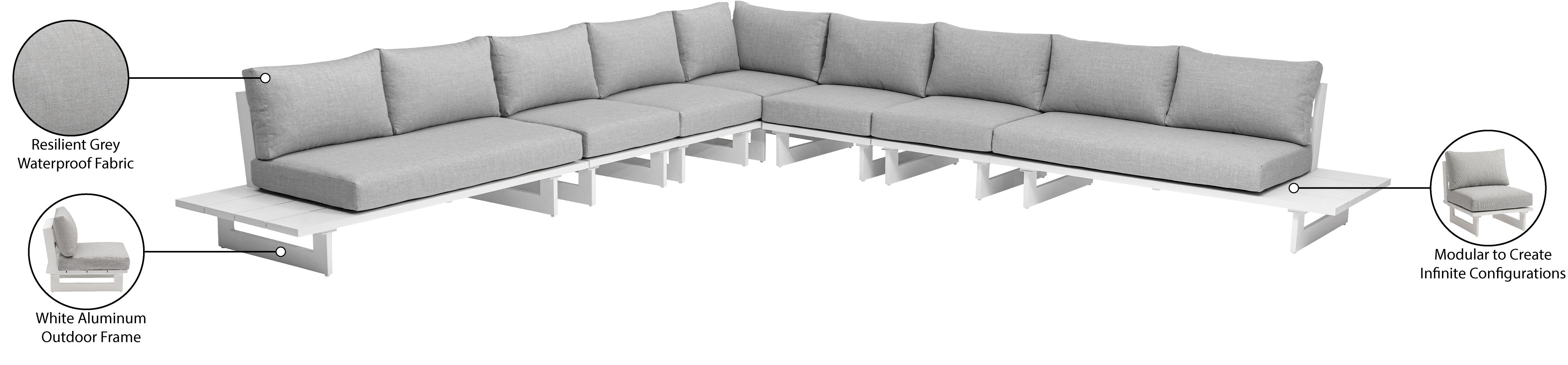 Maldives 157" Water Resistant Fabric Upholstered Outdoor Patio 7pc. Modular Sectional