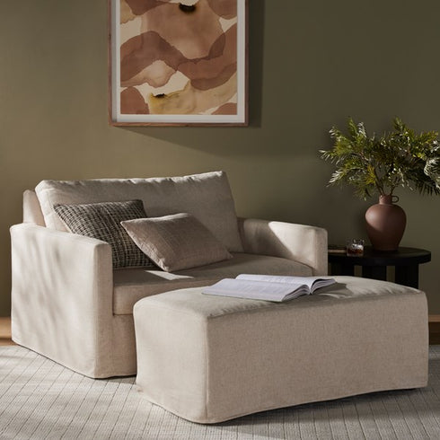 Maddox Slipcover Chair W/ Ottoman - Creme