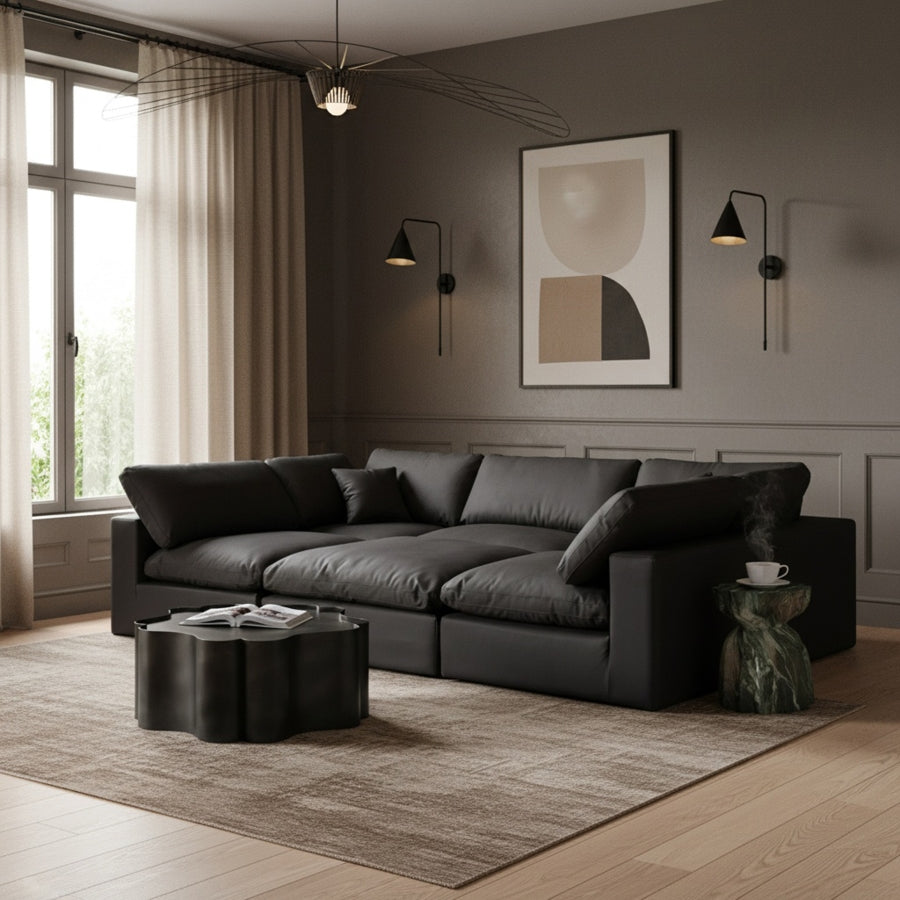Comfy 119" Vegan Leather Upholstered 6pc. Modular Sectional