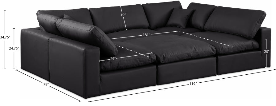 Comfy 119" Vegan Leather Upholstered 6pc. Modular Sectional
