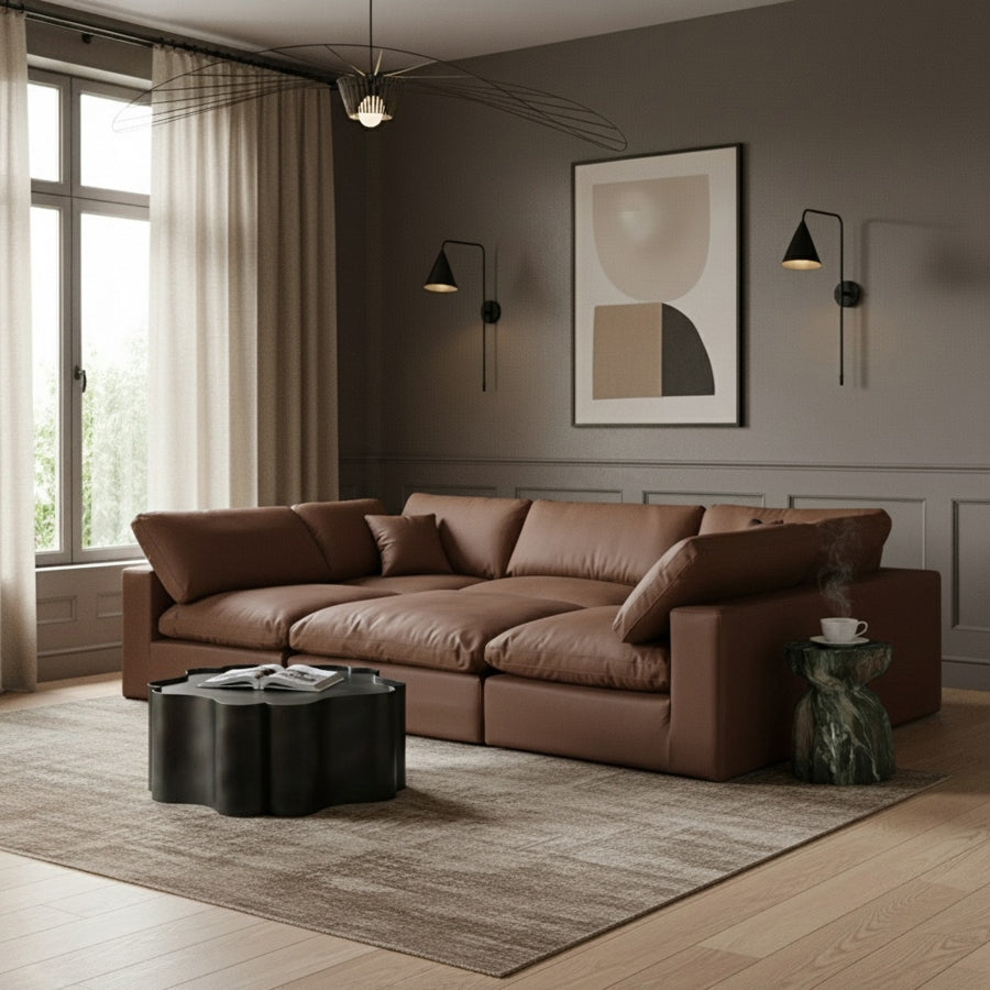 Comfy 119" Vegan Leather Upholstered 6pc. Modular Sectional