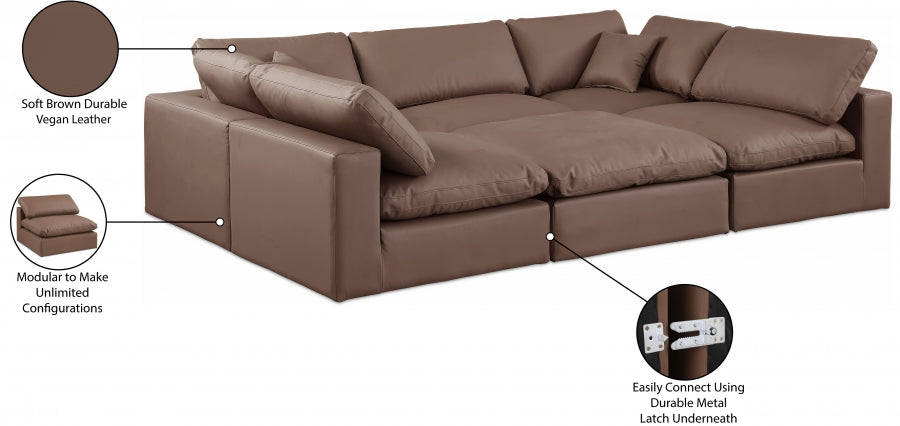 Comfy 119" Vegan Leather Upholstered 6pc. Modular Sectional