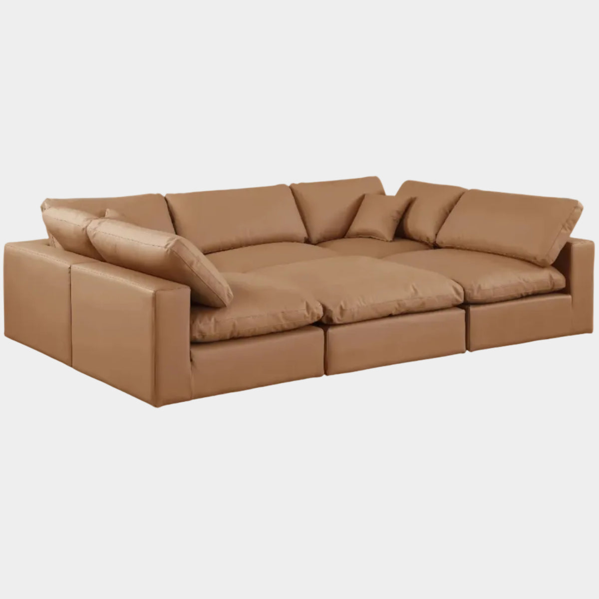 Comfy 119" Vegan Leather Upholstered 6pc. Modular Sectional