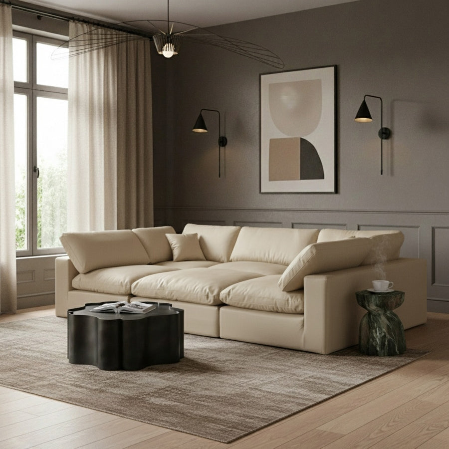 Comfy 119" Vegan Leather Upholstered 6pc. Modular Sectional