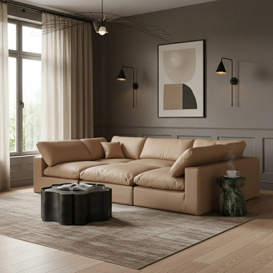 Comfy 119" Vegan Leather Upholstered 6pc. Modular Sectional