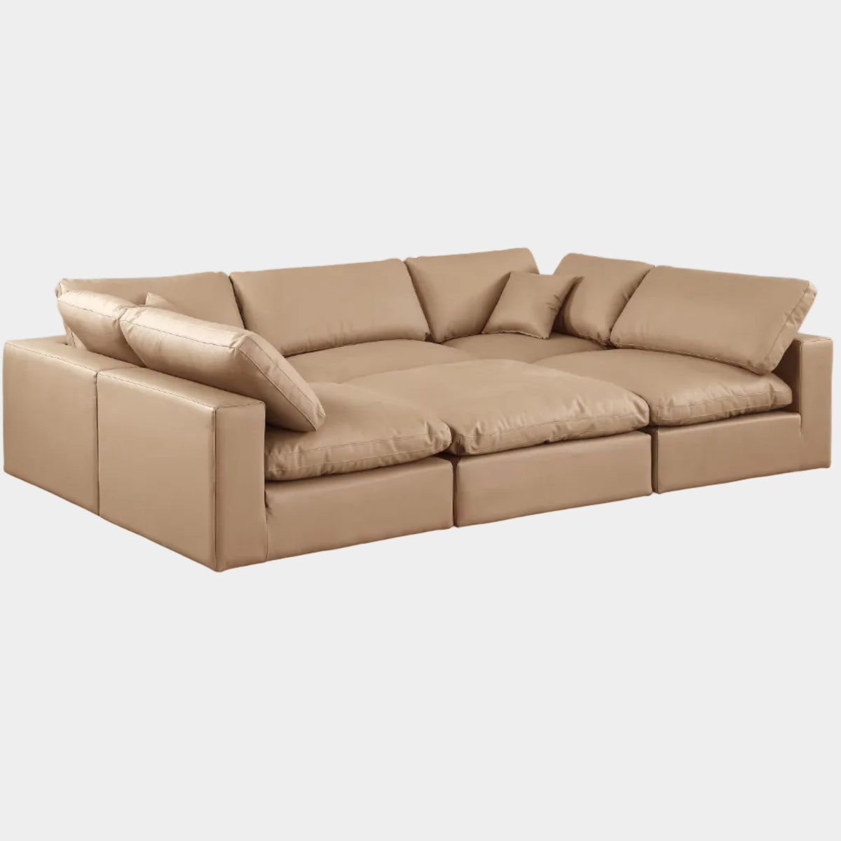 Comfy 119" Vegan Leather Upholstered 6pc. Modular Sectional