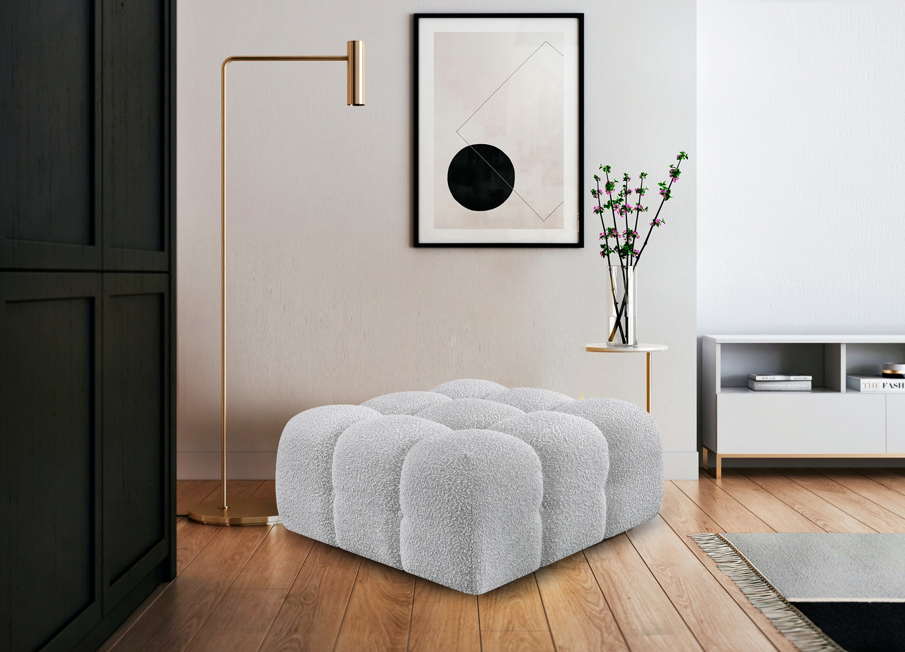 Pouf en tissu boucle Ames