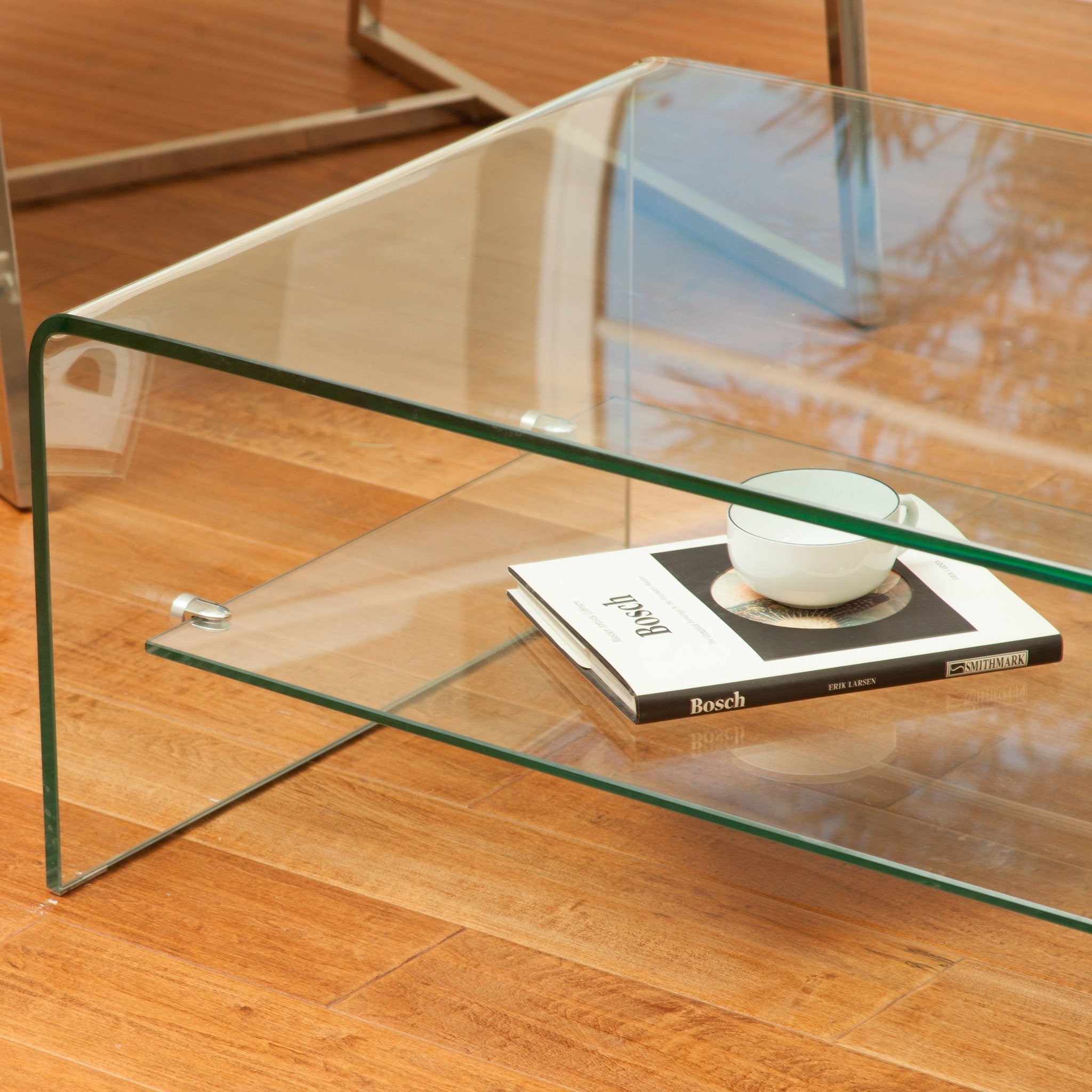 Waterfall Coffee Table with Glass Top Shelf