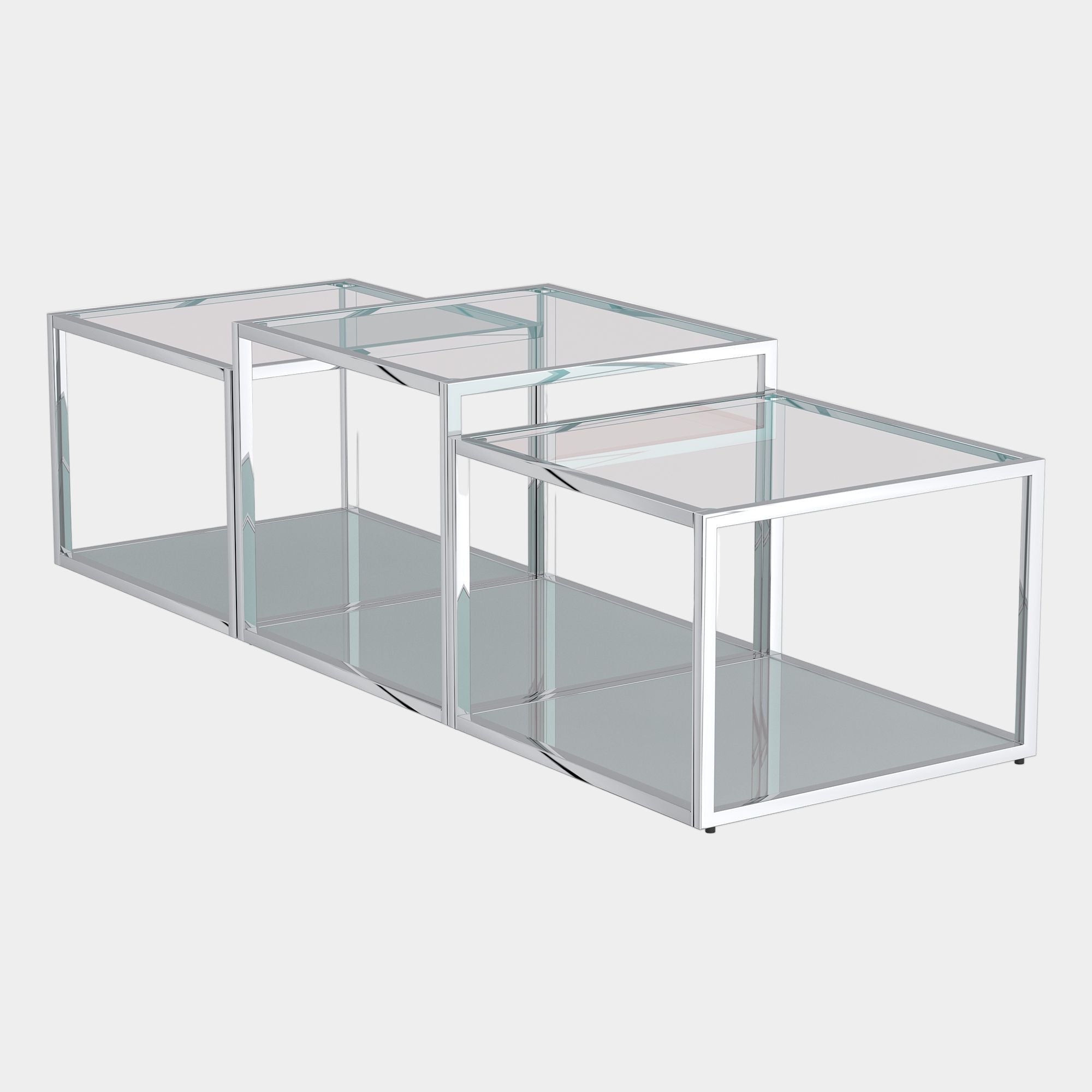 Casini 3pc Multi-Tier Coffee Table Set in Silver