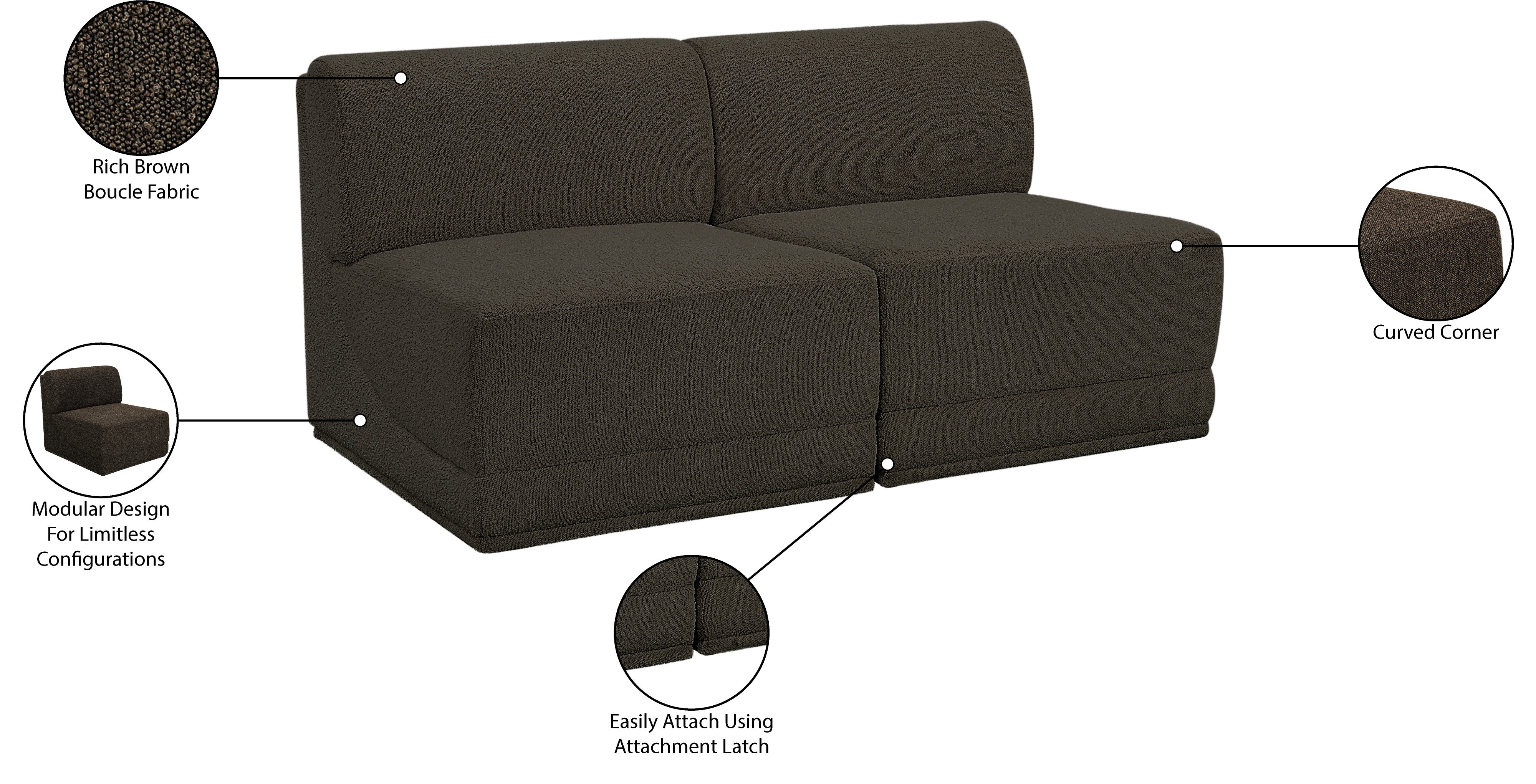 Ollie Boucle Fabric Armless Two-Seater Sofa