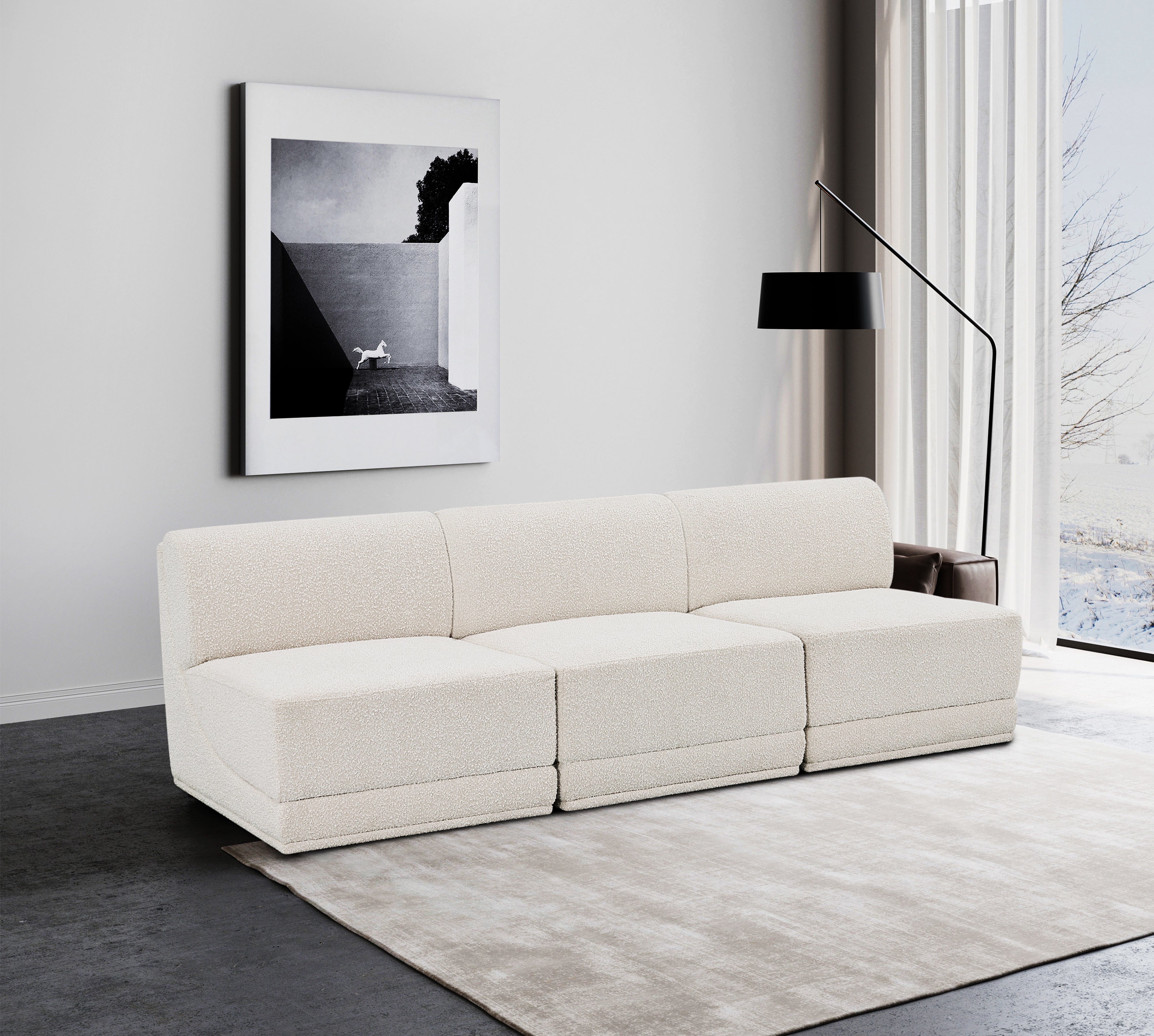 Ollie Boucle Fabric Three-Seater Armless Sofa