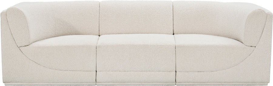 Ollie Boucle Fabric Three-Seater Sofa with Armrest