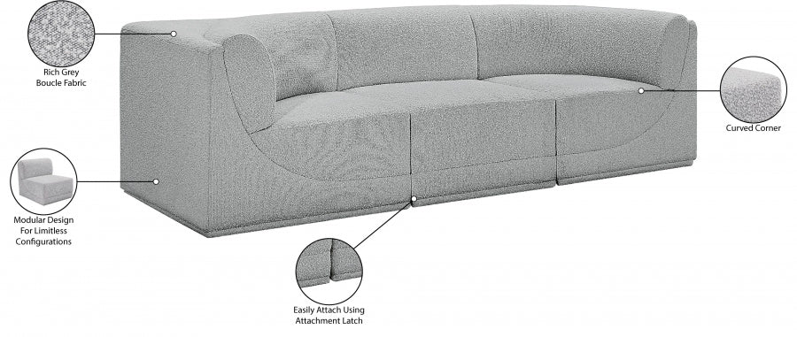 Ollie Boucle Fabric Three-Seater Sofa with Armrest