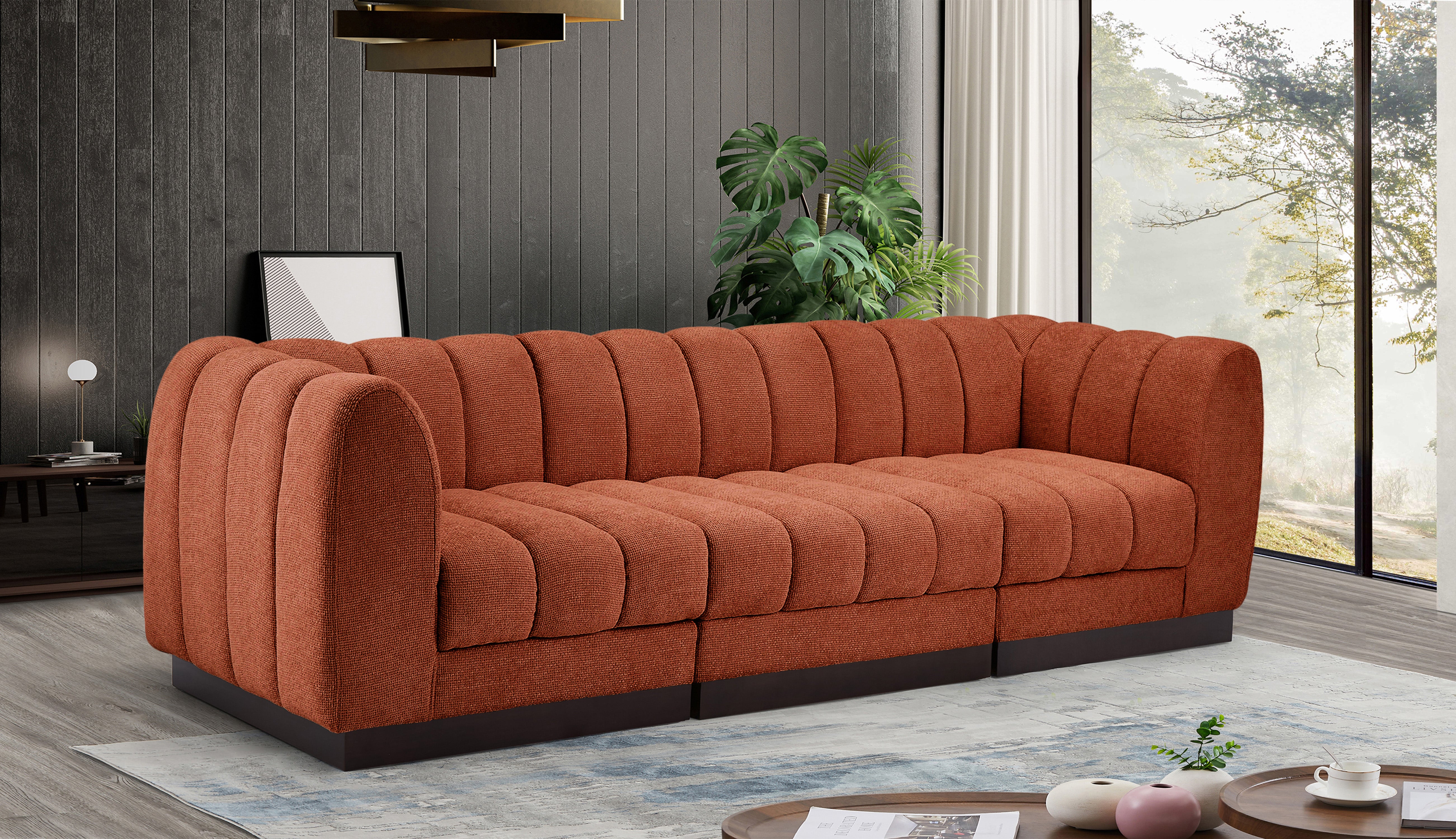 Quinn Chenille Fabric Three-Seater Sofa with Armrest