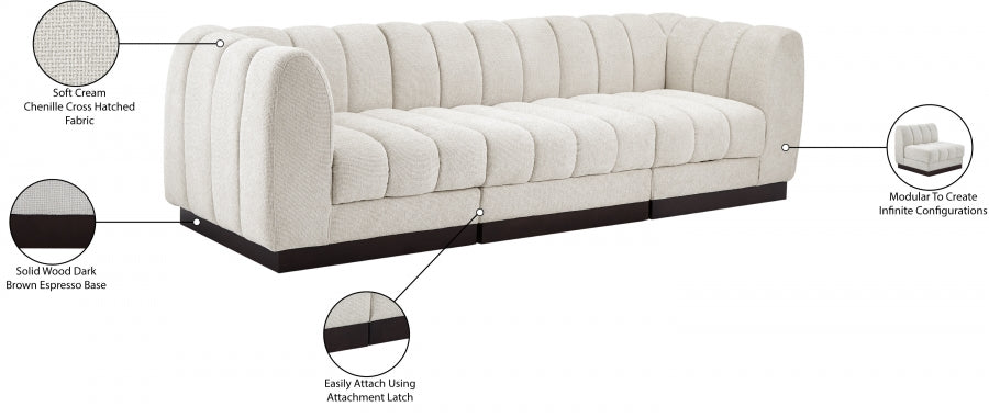 Quinn Chenille Fabric Three-Seater Sofa with Armrest