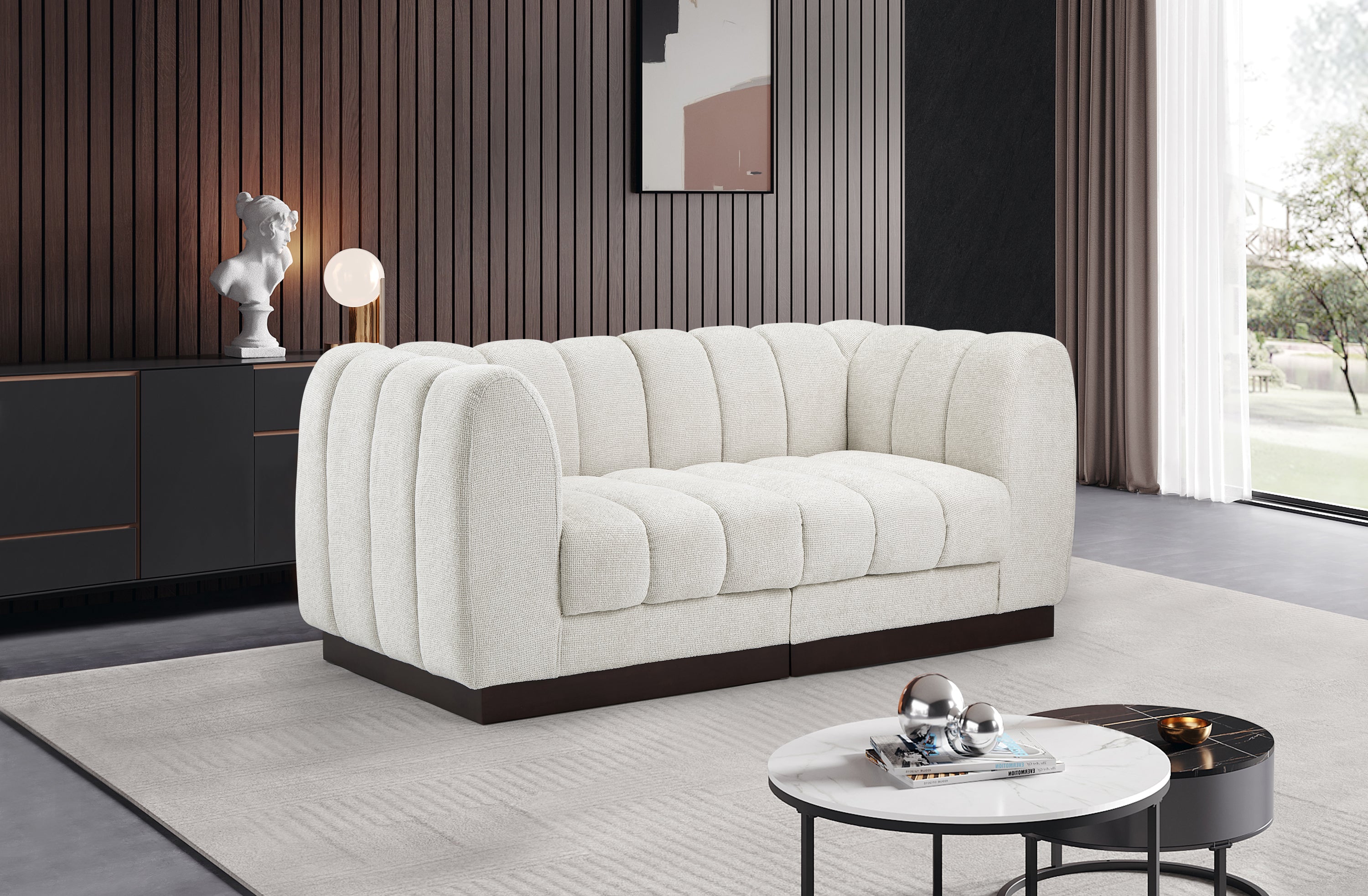 Quinn Chenille Fabric Two-Seater Sofa with Armrest