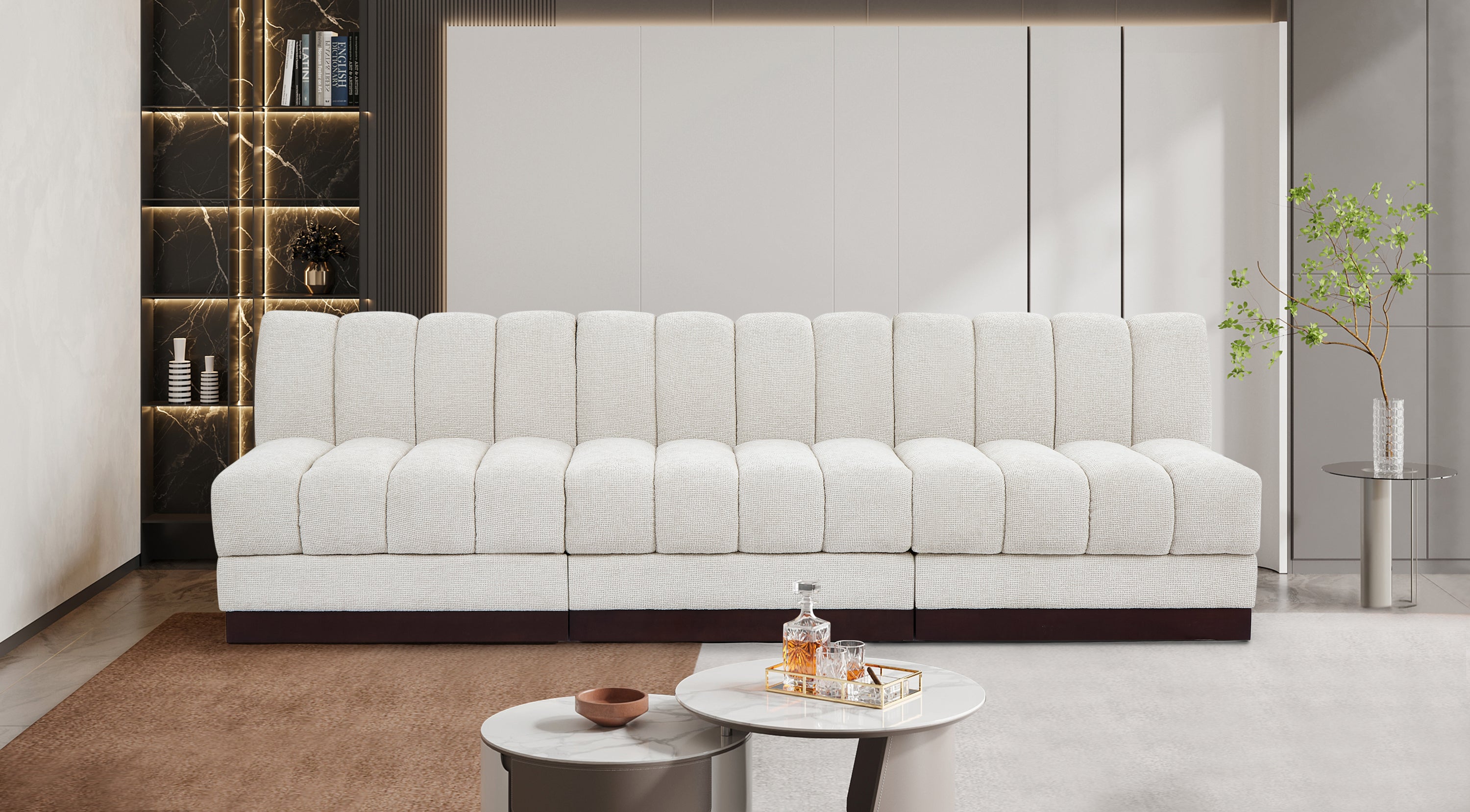 Quinn Chenille Fabric Three-Seater Armless Sofa