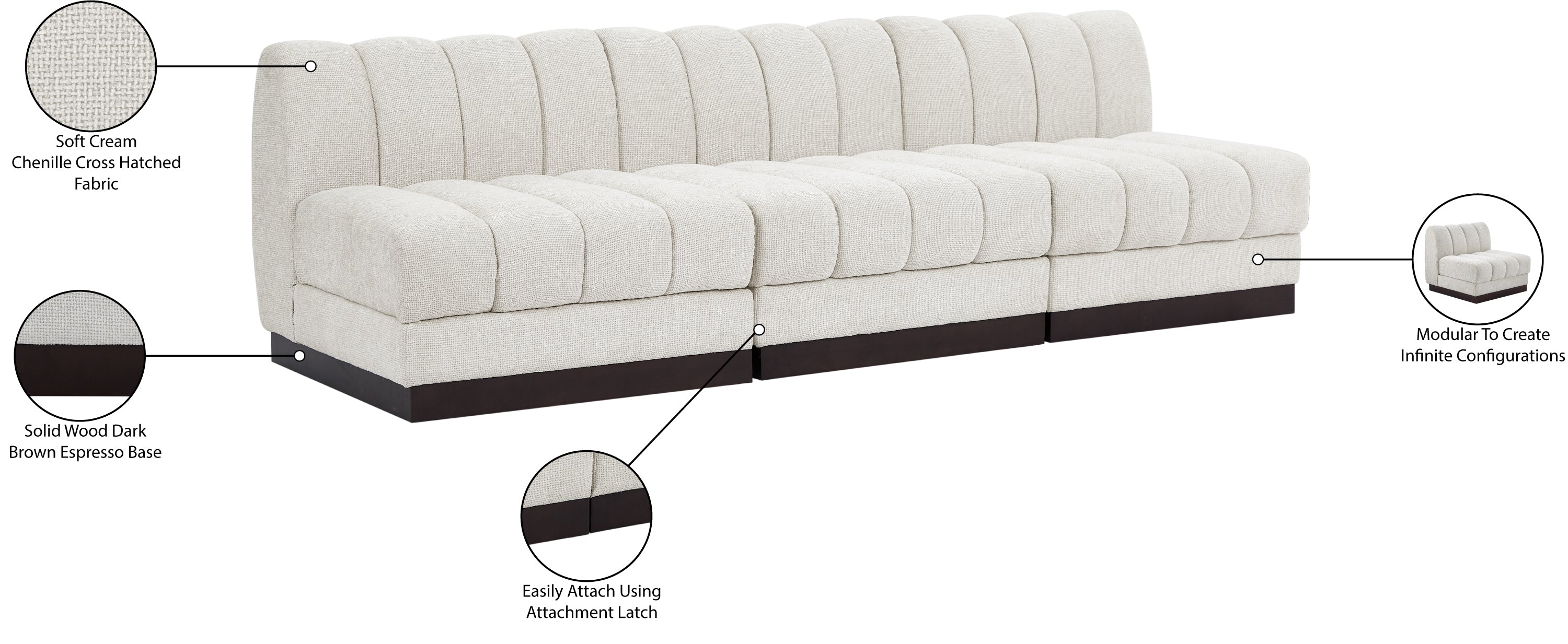 Quinn Chenille Fabric Three-Seater Armless Sofa