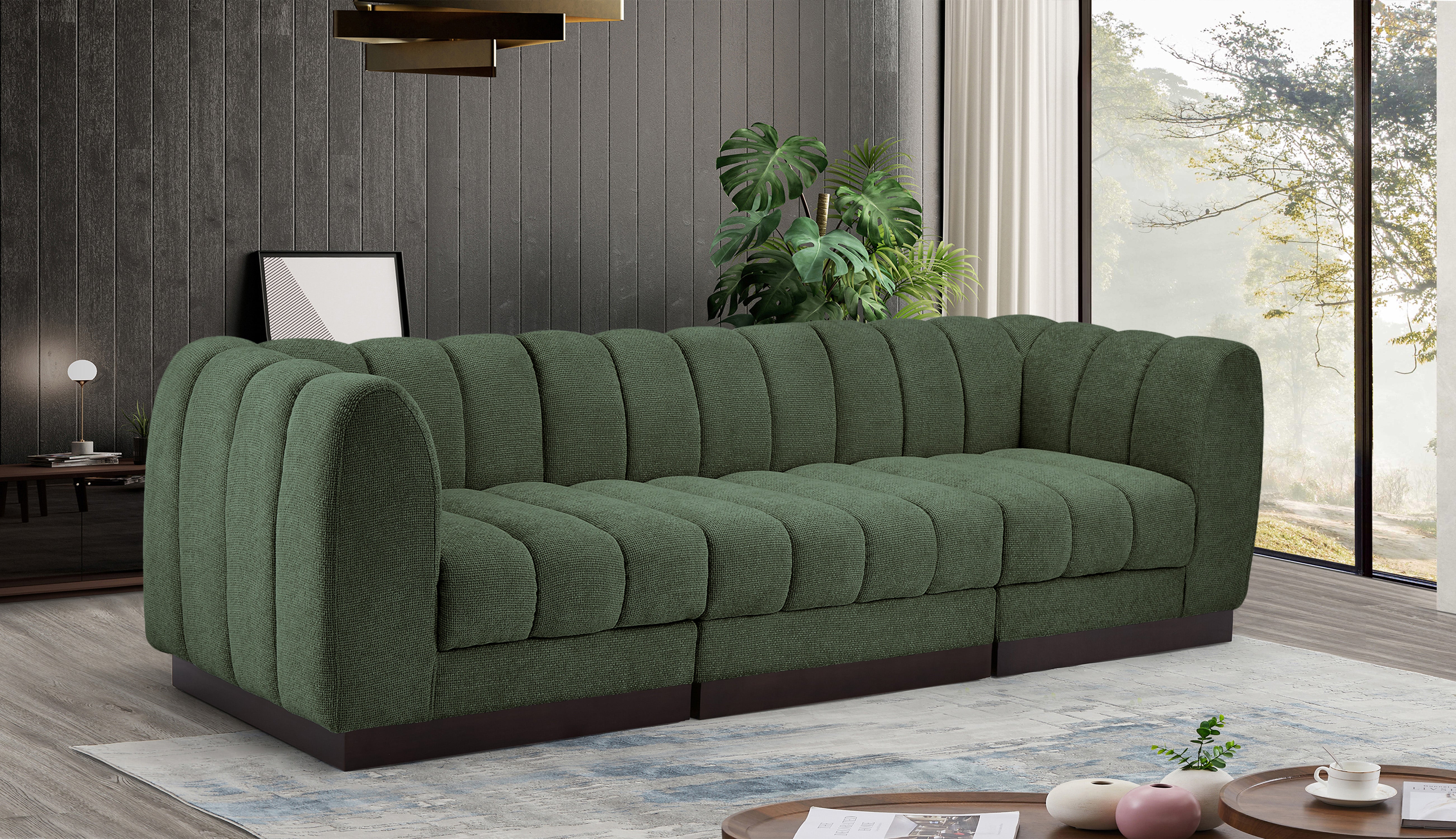 Quinn Chenille Fabric Three-Seater Sofa with Armrest