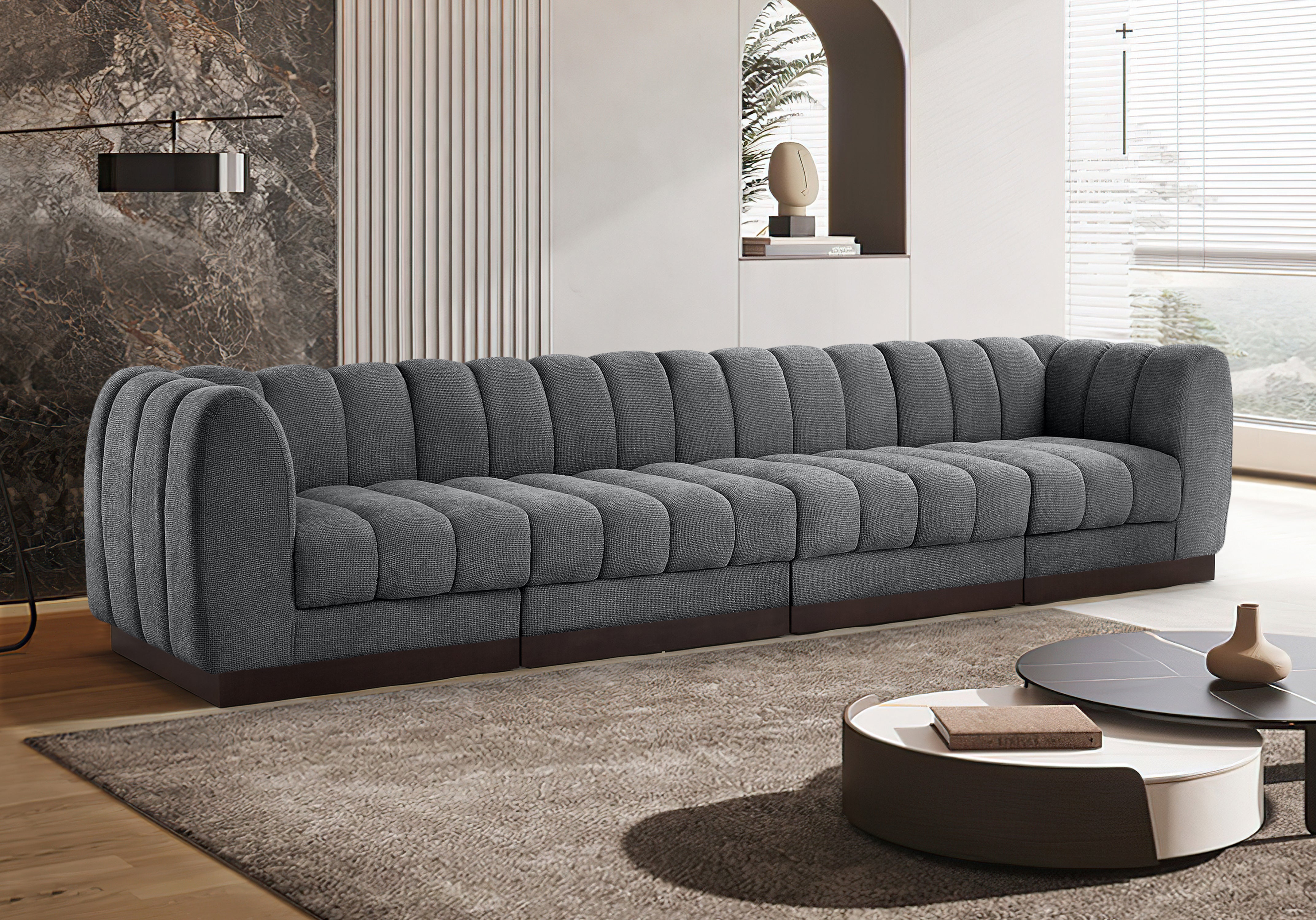 Quinn Chenille Fabric Sofa with Armrest