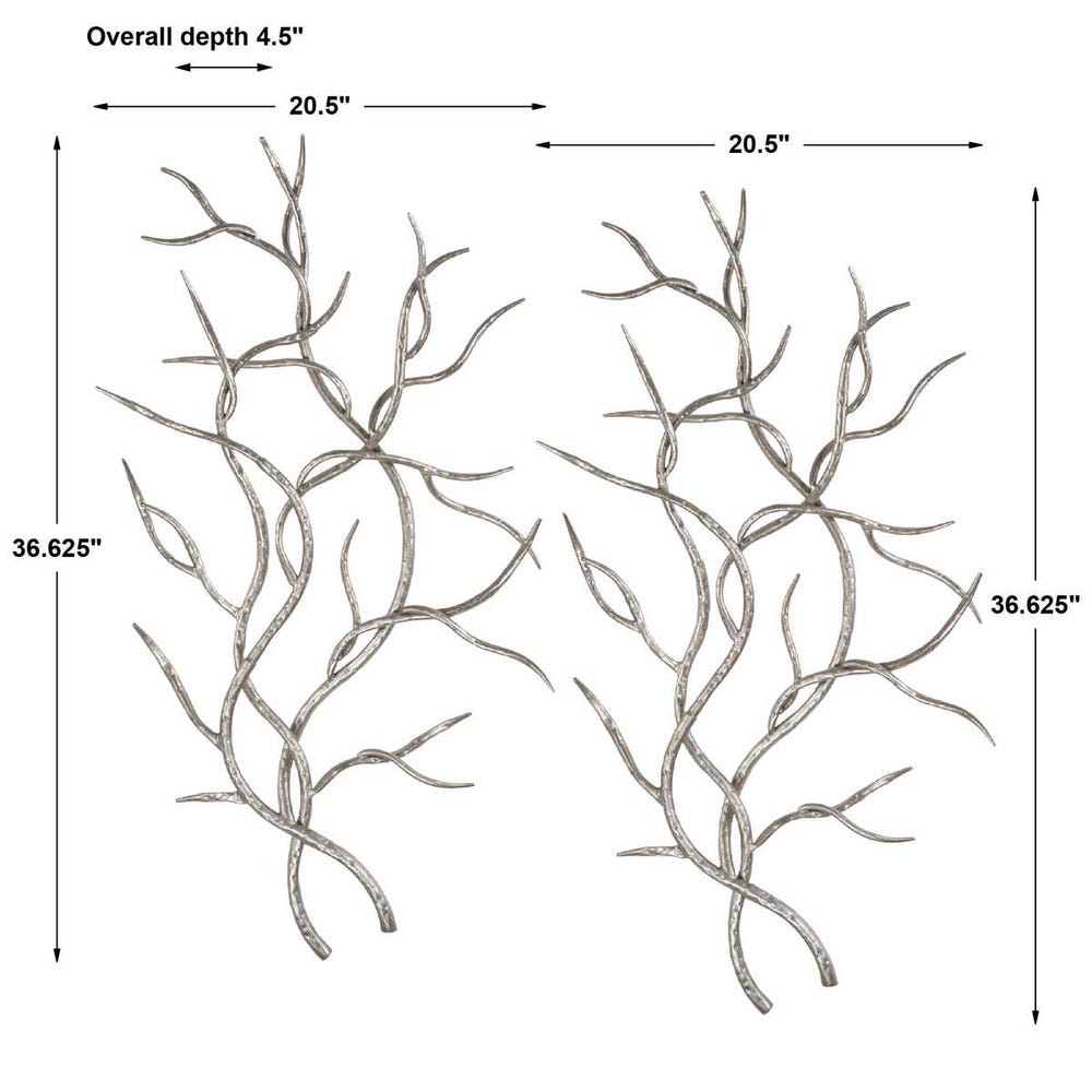 Silver Branches Metal Wall Decor, S/2